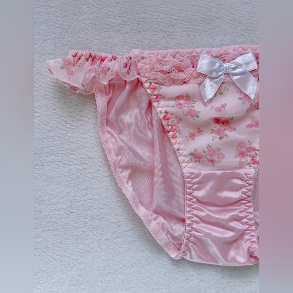 US-S Japanese Cute Bow Sweet Pink Rose Chiffon Ruffle Shiny Tricot Nylon Panties - Picture 2 of 8